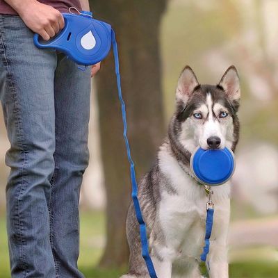 5 EN 1 botella de agua portátil del perro de la correa de perro de nylon con el dispensador plegable del bolso del impulso del perro del cuenco