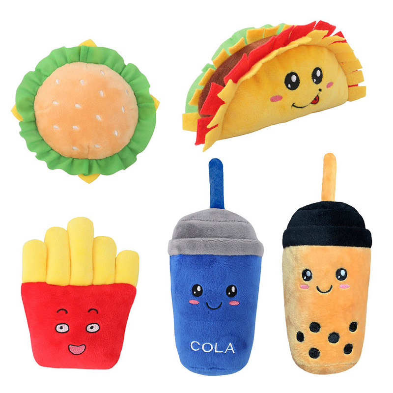 Juguetes rellenos del animal doméstico de la felpa de la comida de Chips Hot Dog Cola Fast para los perros