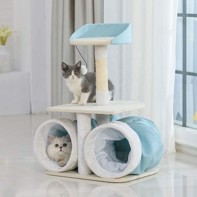Plataforma de Cat Climbing Tree Frame Jumping de la felpa con el túnel Toy Luxury Scratcher Tree Bed