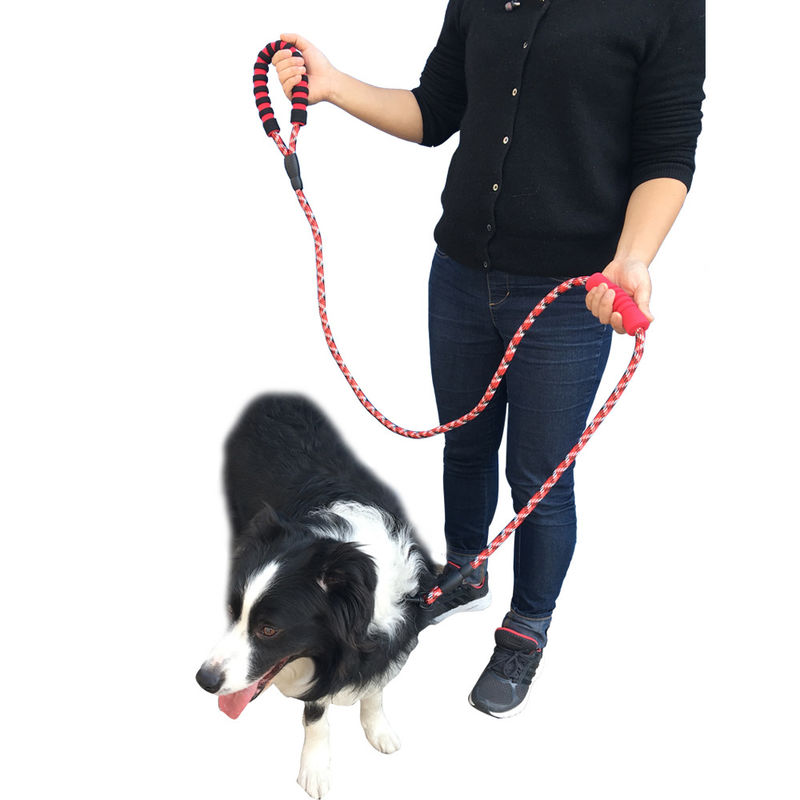 Cuerda redonda del perro del correo de EVA Reflective Double Handle Dog con el clip y la manija rellenada el 180cm