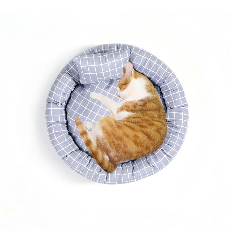 La cama caliente suave redonda al por mayor del animal doméstico con los perros de los gatos de Cuddler del buñuelo de la almohada acuesta el lujo de la cama del animal doméstico con no la parte inferior del resbalón