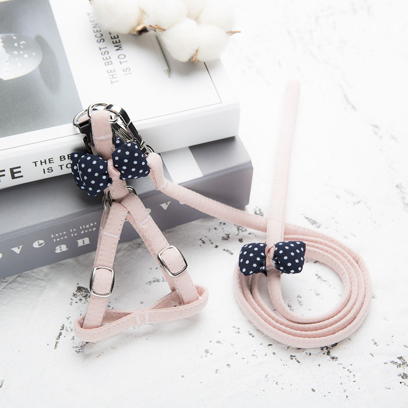 El animal doméstico suministra el algodón lindo Cat Dog Harness Leash Set de la tracción de la correa del pecho del animal doméstico de Dots Cat Harness Bow Tie Adjustable detrás