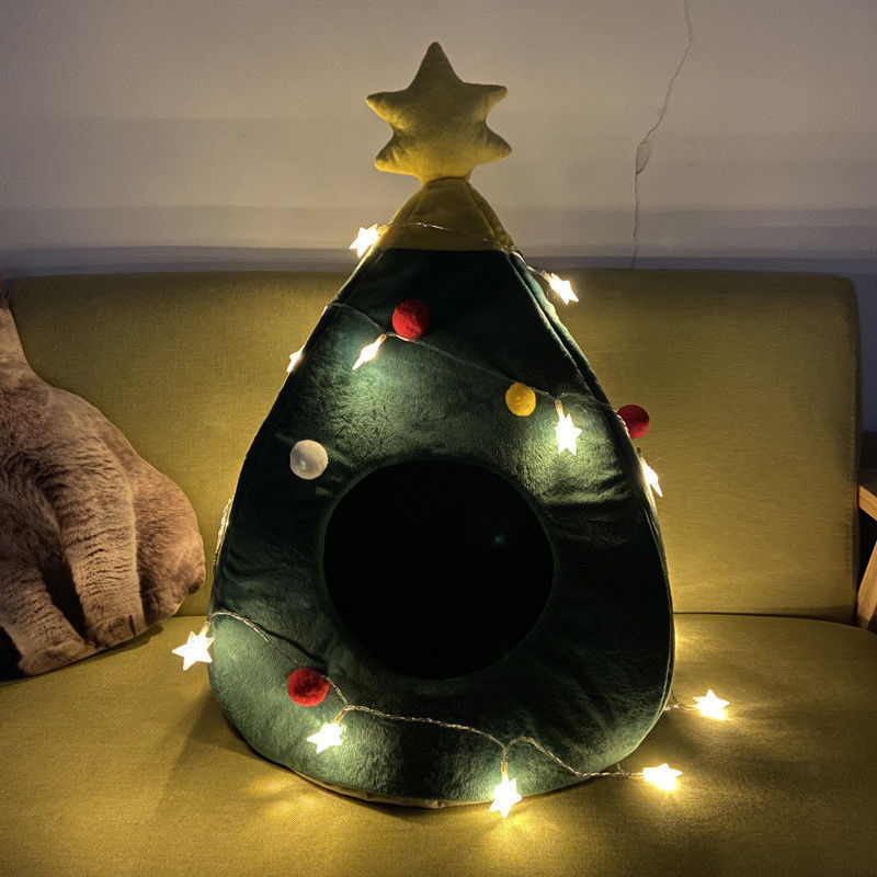 Estera de lujo de la cueva del árbol de navidad de los gatos de los perritos de las camas de la cama caliente lavable de alta calidad del animal doméstico