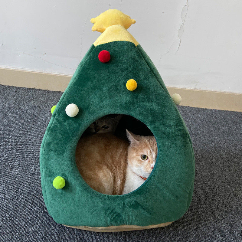 Estera de lujo de la cueva del árbol de navidad de los gatos de los perritos de las camas de la cama caliente lavable de alta calidad del animal doméstico