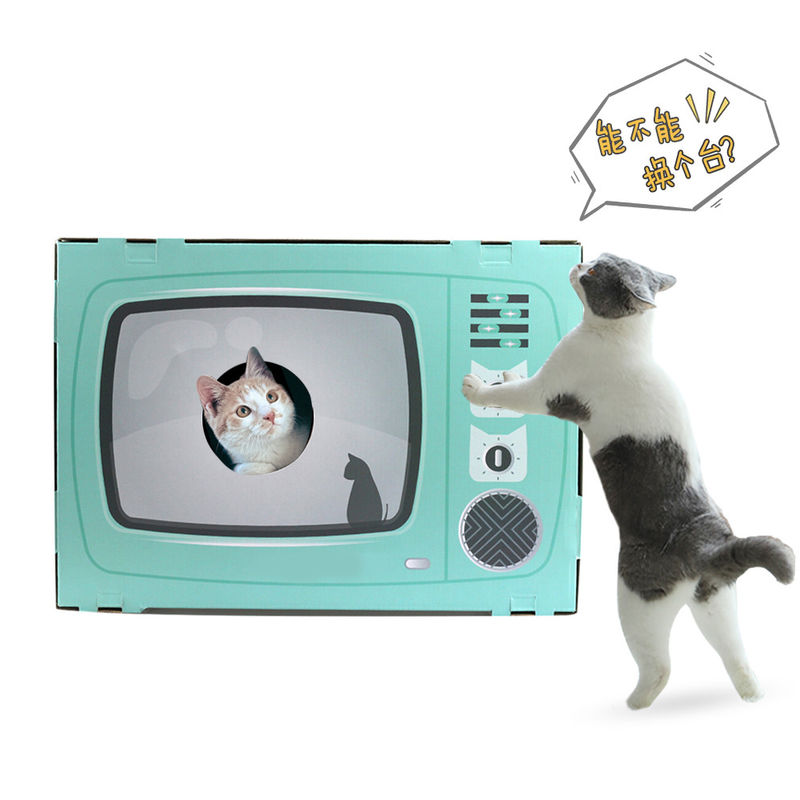 Cat House Scratcher Retro TV forma a Cat Lounge con la cama Scratcher de la cueva de la cartulina acanalada del cojín de rasguño