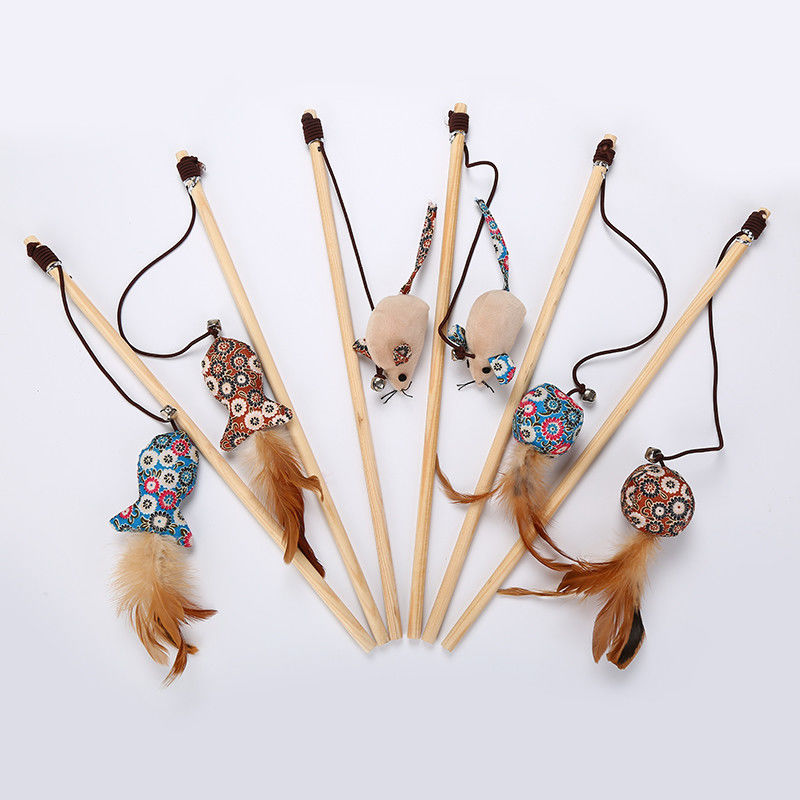 Cat Pet Toys Teaser Stick formada pollo con los juguetes de madera de la pluma para los gatos