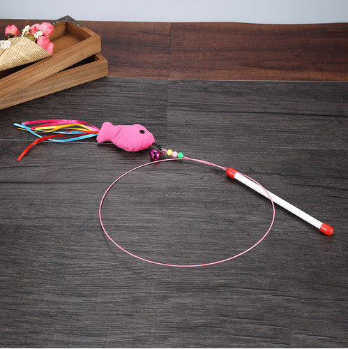 Pluma divertida interactiva Bell del alambre de acero de Cat Teaser Stick Pack With de los pescados