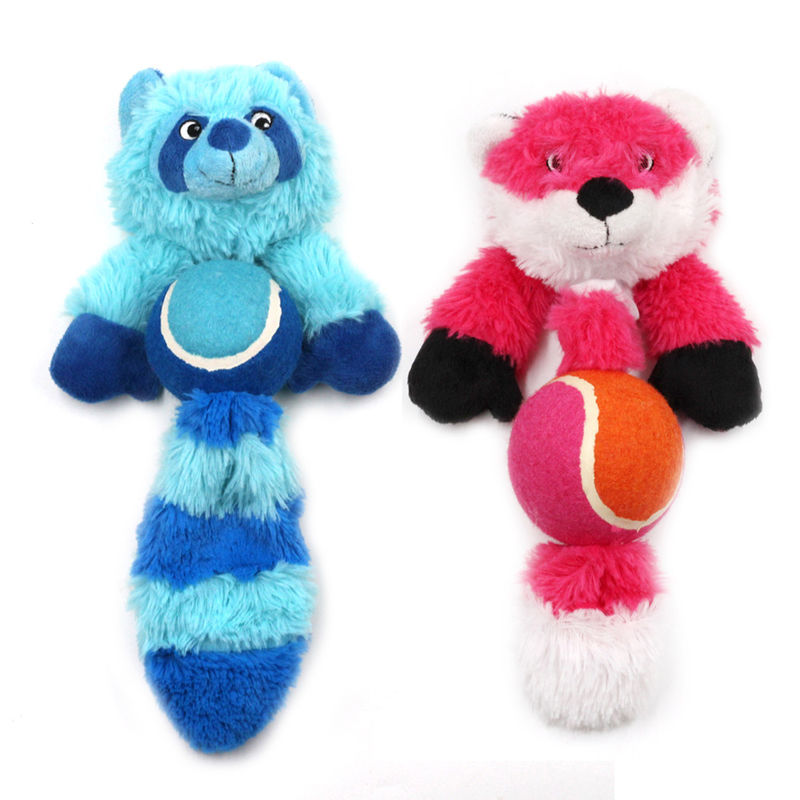 Juguetes molares interactivos de la felpa del perro del perro durable resistente chillón de Toy Fox Raccoon Bite