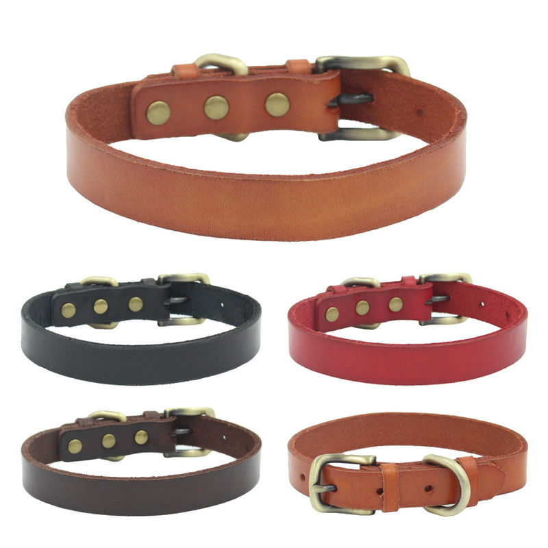 Animal doméstico de cuero de cuero auténtico personalizado Cat Collar de la moda ajustable del cuello de perro de los cuellos del animal doméstico