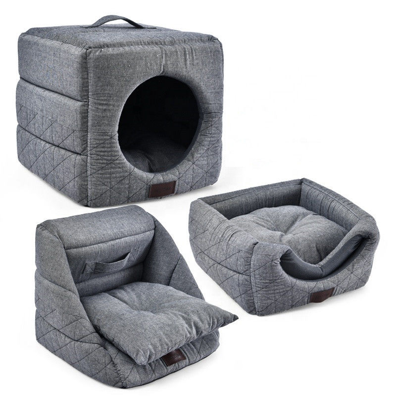 3 en 1 cama plegable Grey Cat Bed House del animal doméstico de Cat Cave Dir Resistant Comfortable