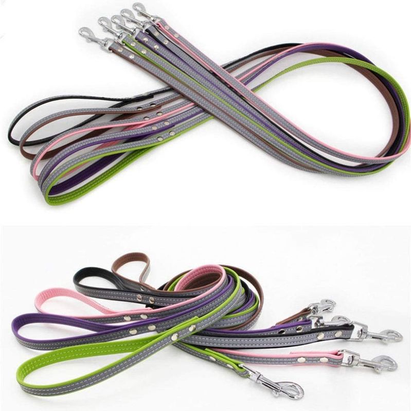 Cuello de perro reflexivo, correo de cuero suave del animal doméstico de la Doble-capa, Cat Dog Collar Leash Set