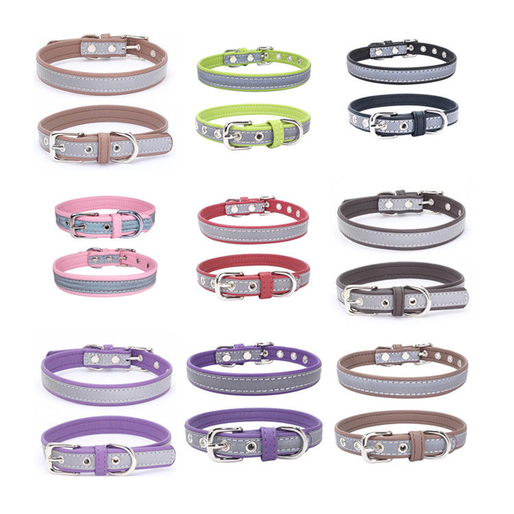Cuello de perro reflexivo, correo de cuero suave del animal doméstico de la Doble-capa, Cat Dog Collar Leash Set