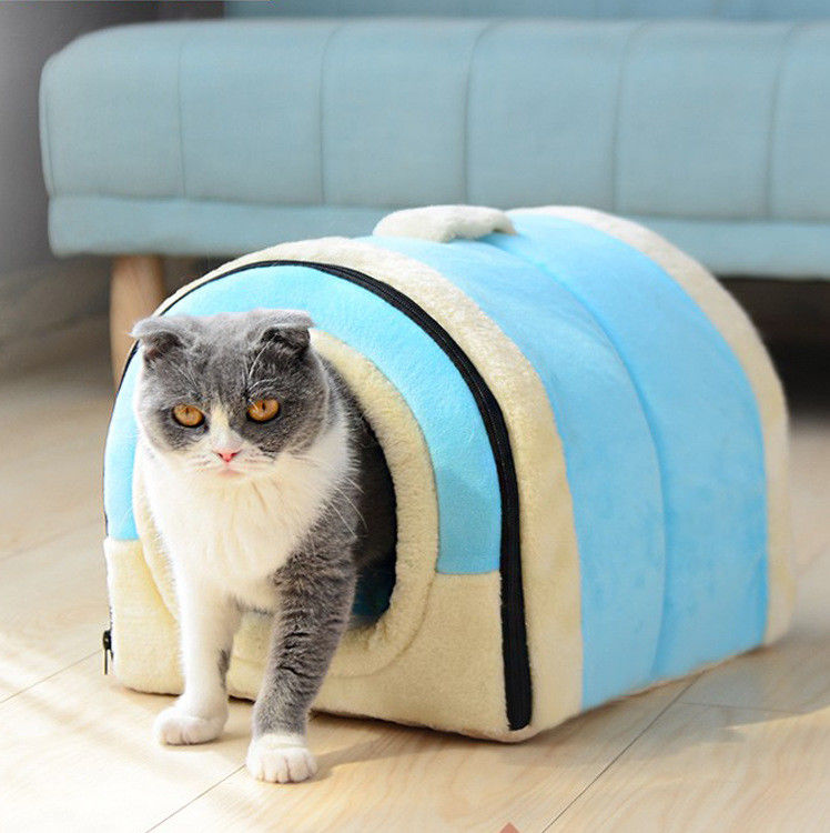 Crystal Velvet 2 en 1 cama de la comodidad del gato de la forma de la casa de la cueva que se calienta del animal doméstico el dormir del uno mismo plegable de la cama
