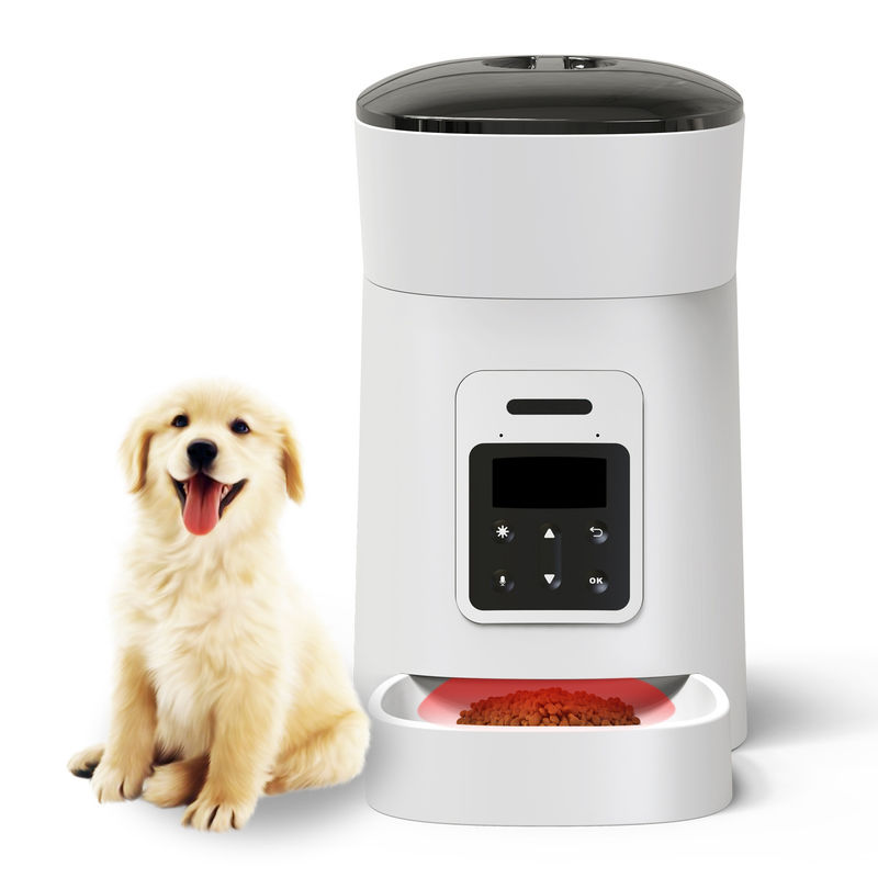 Acaricia el alimentador del perro y el dispensador automáticos del agua con el cuenco de la comida diseñado