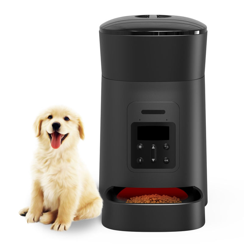 Acaricia el alimentador del perro y el dispensador automáticos del agua con el cuenco de la comida diseñado