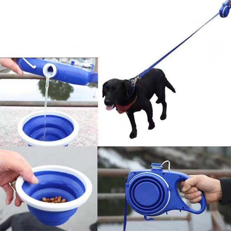 5 EN 1 botella de agua portátil del perro de la correa de perro de nylon con el dispensador plegable del bolso del impulso del perro del cuenco