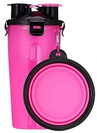 dispensador portátil al aire libre de la botella de agua del animal doméstico 350ml con 2 cuencos plegables del silicón
