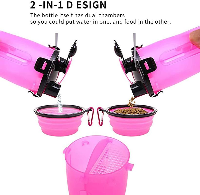 dispensador portátil al aire libre de la botella de agua del animal doméstico 350ml con 2 cuencos plegables del silicón