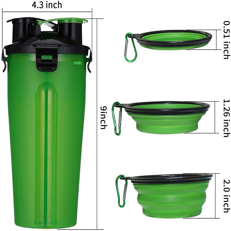 Botella de agua al aire libre del agua del perro portátil verde del dispensador para los perros que caminan caminar