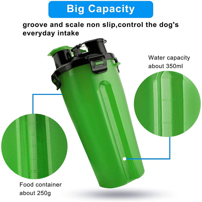 Botella de agua al aire libre del agua del perro portátil verde del dispensador para los perros que caminan caminar