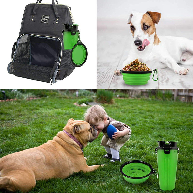 Botella de agua al aire libre del agua del perro portátil verde del dispensador para los perros que caminan caminar