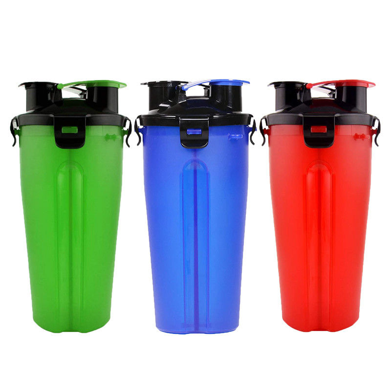 2 al aire libre en 1 botella de agua del perro con el envase de comida compartimentado dual del almacenamiento