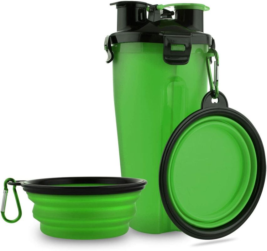 2 al aire libre en 1 botella de agua del perro con el envase de comida compartimentado dual del almacenamiento