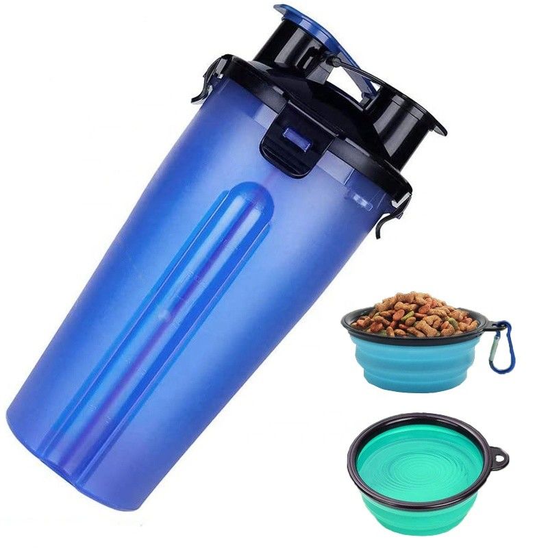 Comida portátil 2 del ODM del OEM en 1 botella de agua del perro con los cuencos plegables del perro