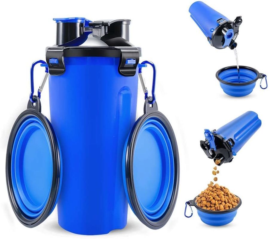 Comida portátil 2 del ODM del OEM en 1 botella de agua del perro con los cuencos plegables del perro