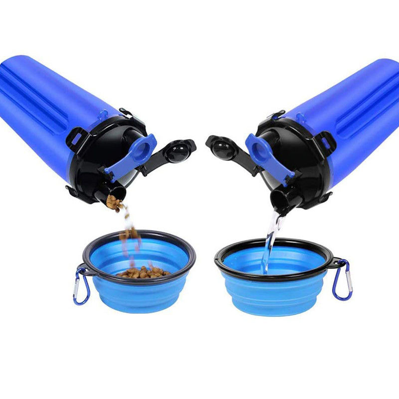 Comida portátil 2 del ODM del OEM en 1 botella de agua del perro con los cuencos plegables del perro