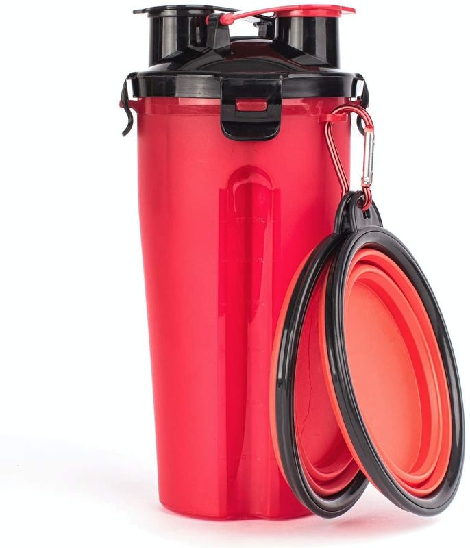 2 en 1 botella de agua portátil al aire libre del perro con los cuencos plegables para caminar