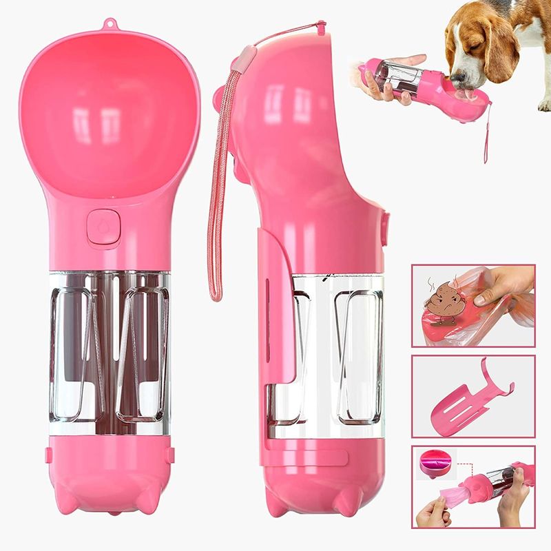 300ML viaje 2 en 1 cuenco de consumición de la botella de agua del perro portátil con el botón de cerradura