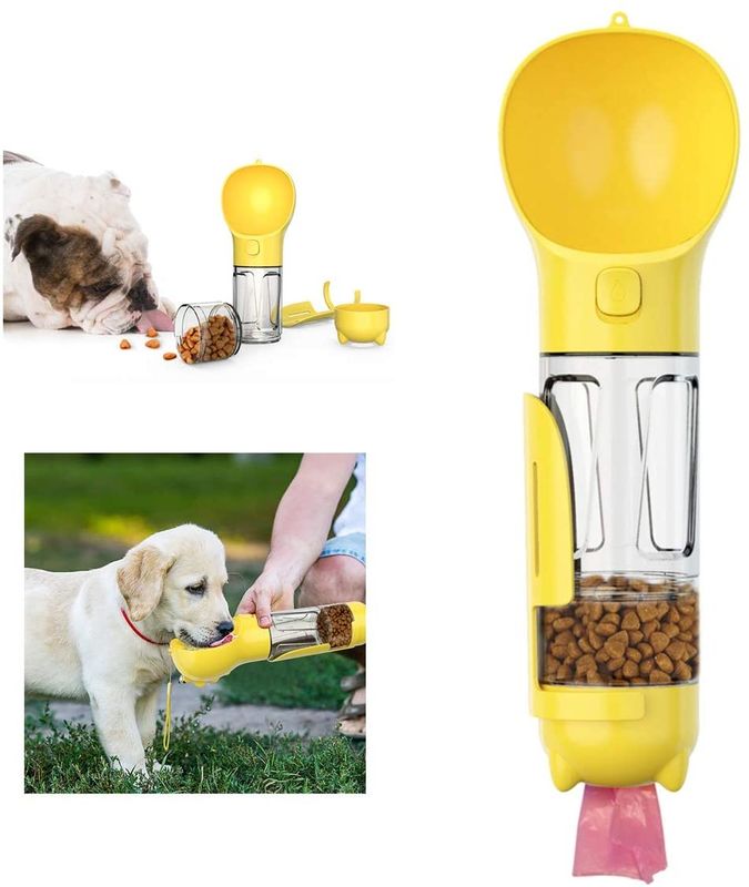 300ml 2 desmontables en 1 botella de agua del perro con el envase de comida y la pala del impulso