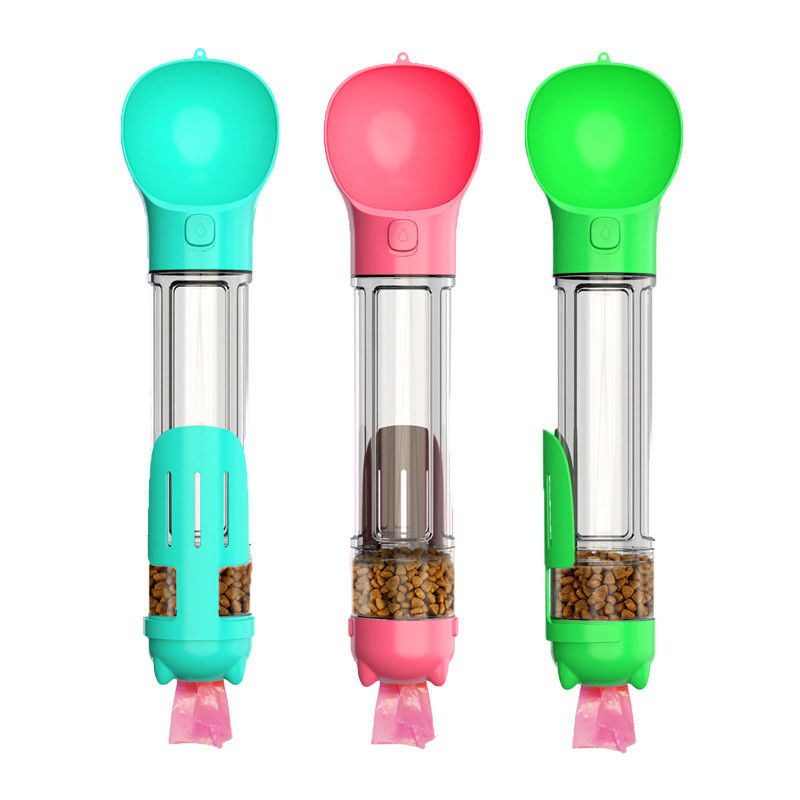 El escape portátil de la botella de agua del perro de Hallupets impermeabiliza 4 en 1 para beber y comer la taza combinada