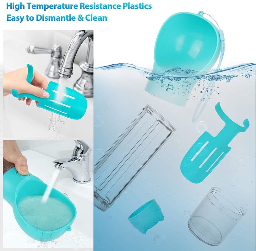 El escape portátil de la botella de agua del perro de Hallupets impermeabiliza 4 en 1 para beber y comer la taza combinada