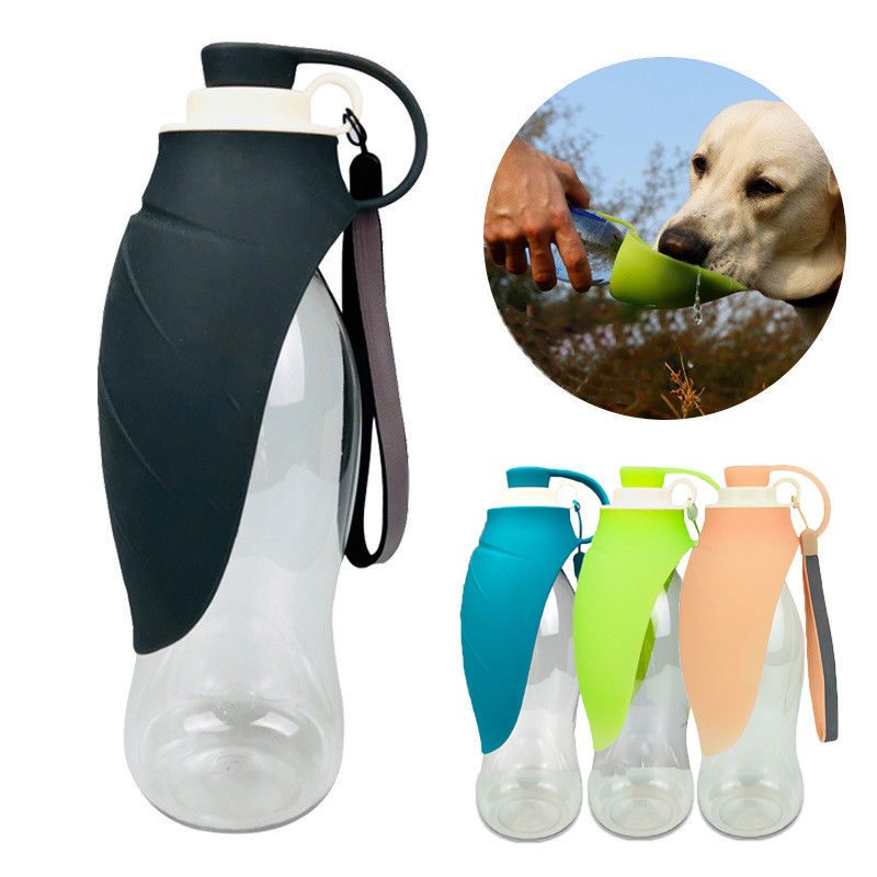 botellas de consumición del silicón de la hoja 580ml del perro del perro plegable de la botella de agua para caminar que viaja