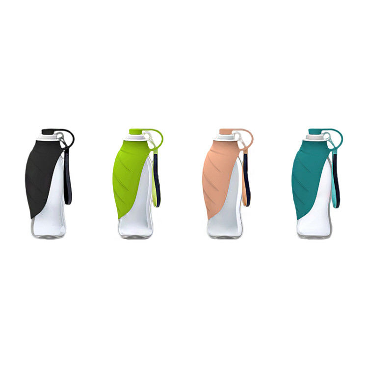 botellas de consumición del silicón de la hoja 580ml del perro del perro plegable de la botella de agua para caminar que viaja