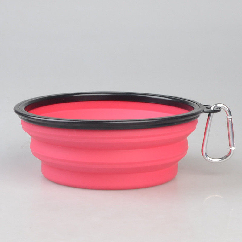 el alimento para animales plegable portátil del cuenco del perro 16oz sirve con el mosquetón para el cuenco del perro casero que camina que viaja