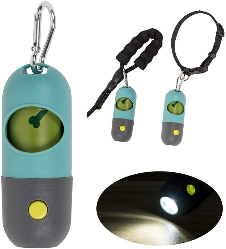 Dispensador del tenedor del bolso de la basura del perro del impulso del animal doméstico de la linterna de LED de la forma de la píldora