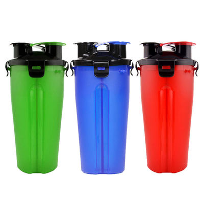 2 al aire libre en 1 botella de agua del perro con el envase de comida compartimentado dual del almacenamiento