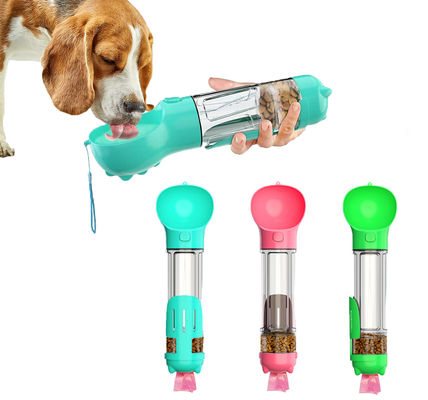 El escape portátil de la botella de agua del perro de Hallupets impermeabiliza 4 en 1 para beber y comer la taza combinada
